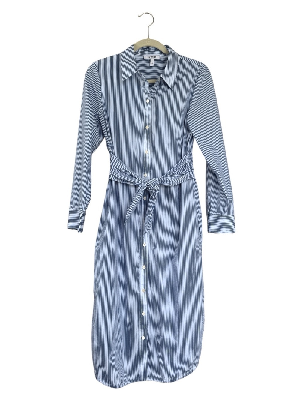 Derek Lam 10 Crosby Veronica Tie Waist Midi Shirt Dress Size 8 | Blue & White